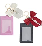CALFOVERA 2 Sets PU Leather Photocard Holder with Ribbon Bow Keychain Portable Bowknot Charm Pend...