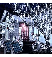 JMEXSUSS 2 Pack Solar Meteor Shower Lights, 16 Tube 288 LED White Meteor Christmas Lights, Solar ...