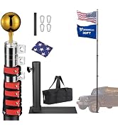 Yescom EZ GO 20ft Portable Telescopic Tailgate Flag Pole Kit with Anti-Sway Tire Mount & Carry Ba...