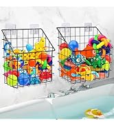 2 Pack Bath Toy Storage Organizer Basket, Large Metal Bathtub Toy Holder, Wall Mounted Hanging Sh...