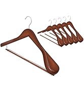 StorageWorks 6 Pack Wooden Hangers, Extra Wide Shoulder Wood Hangers with Locking Bar for Suit, S...