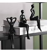 Quoowiit Black Thinker Statue Book Shelf Decor, Minimalist Modern Home Decor Collectable Figurine...