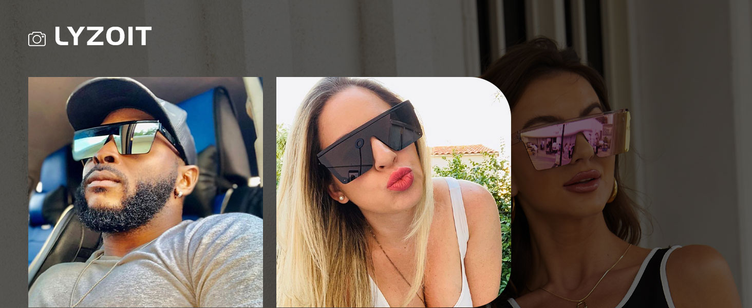 LYZOIT Square Oversized Sunglasses for Women Men Big Flat Top Fashion Shield Large UV Rimless Shades