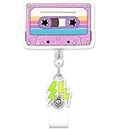 Funny 80s 90s Retro Cassette Tape Badge Reel, Cute Tape Retractable Nurse Alligator Clip Badge Re...