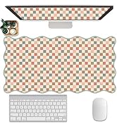 Scalloped Desk Mat Extended Large Cute Mouse Pad XXL Aesthetic Desk Pad Boho Plaid Mousepad Retro...