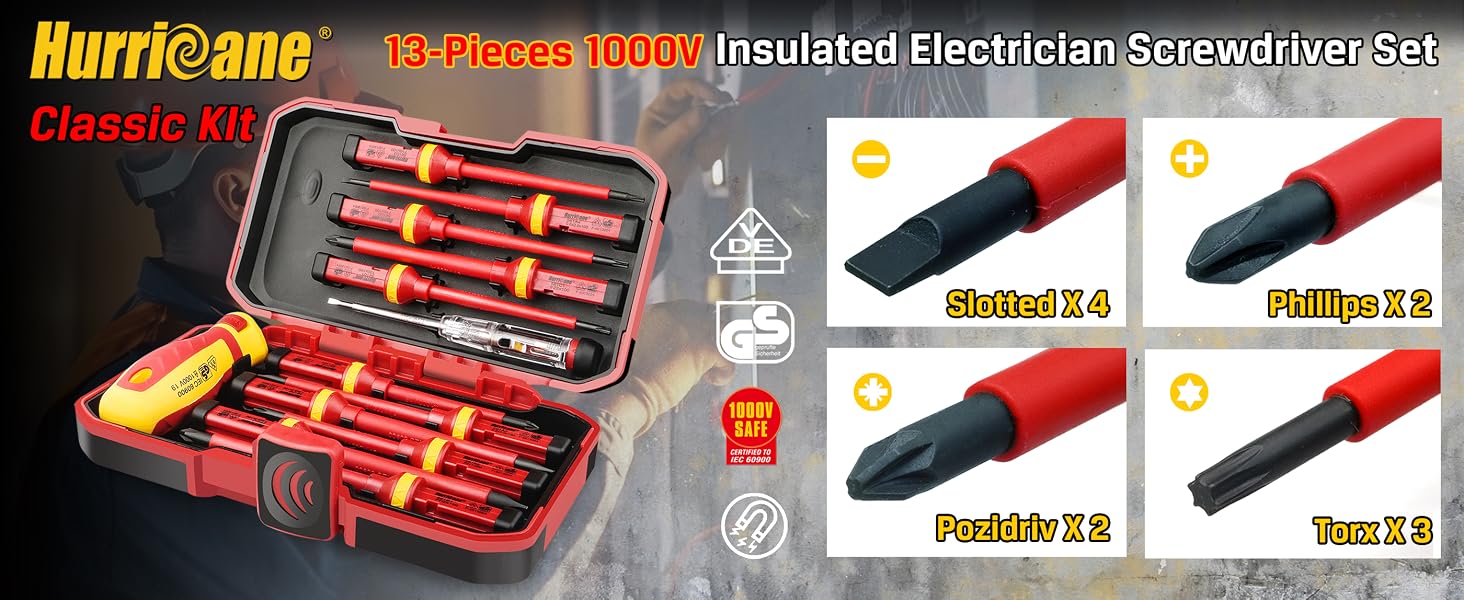 13-Pieces CR-V Magnetic Phillips Slotted Pozidriv Torx vde Screwdriver