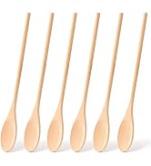 HANSGO Long Handle Wooden Cooking Mixing Oval Spoons, 6PCS 12 Inch Long Wooden Spoons Wooden Tast...