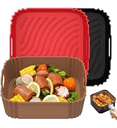 Redfly Silicone Air Fryer Liners 7.8 in, 3PCS Square Reusable Air Fryer Liner 4-6 QT, Replacement...