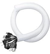 Cable Management Sleeves 1in - 2 Pack 4.1ft Split Braided Cable Sleeve White, Hard PE Cord Protec...