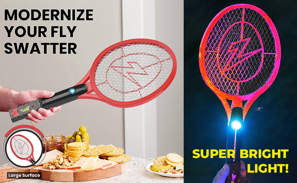 Electric Fly Swatter Racket & Mosquito Zapper - High Duty 4,000 Volt Electric Bug Zapper Racket