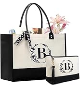 BeeGreen Embroidery Monogram Initial Tote Bag for Women Teacher Mom Friend Personalized Gift for ...