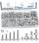smseace 570Pcs M3 Screws Assortment Kit M3x6/10/14/16/20mm 5-Sizes Bolt Washer Assortment Kit for...