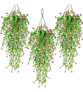RAINFLOW Artificial Hanging Flowers 3 Pack - UV Resistant Outdoor Faux Camellia Vines, 29.5 Inch ...