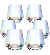 BACLIFE Hand Blown Stemless Wine Glasses Set of 6 – 10 oz Crystal Red Wine Glasses – Premium Irid...