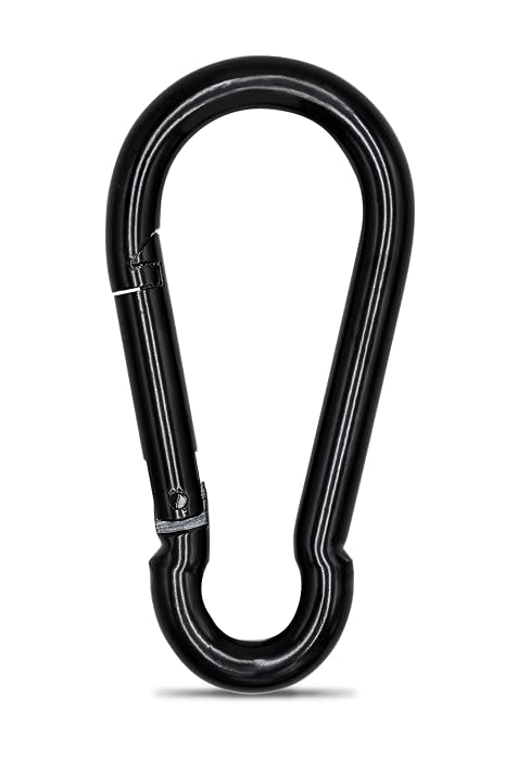 KINLINK Black Carbon Steel Carabiner Clips, Heavy Duty Spring Snap Hook