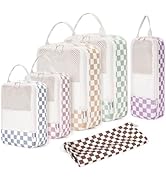 Narwey 6 Set Checkered Compression Packing Cubes Travel for Carry on Women, Packing Organizers Ba...