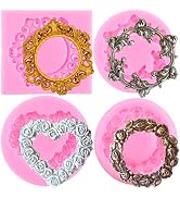 ZiXiang Photo Frame Fondant Mold Baroque Style Picture Frames Silicone Mold Rose Wreath Fondant M...