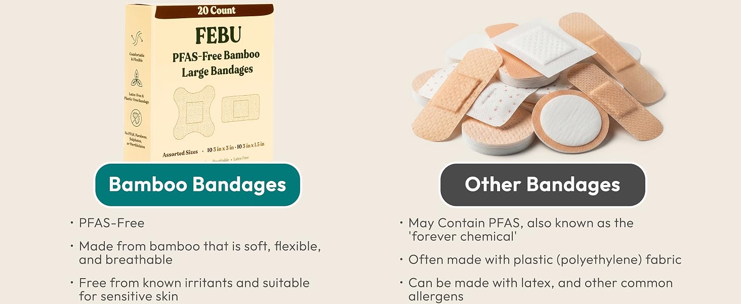 FEBU all natural bamboo bandages. Multiple sizes for all cuts and scrapes