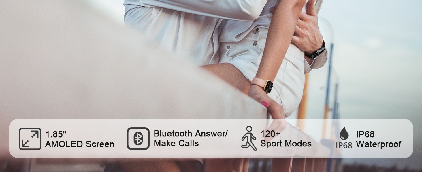 smart watch, 1.85 Inches AMOLED Screen, Bluetooth Answer/Make Calls, IP68 Waterproof