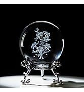 HDCRYSTALGIFTS 3D Lilies Flowers Figurines Crystal Ball with Stand 60mm Laser Engraved Paperweigh...