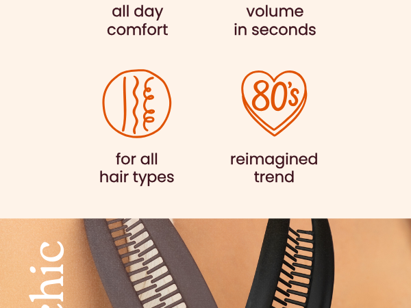 all day comfort; volume in seconds ; for all hair types; reimagined trend