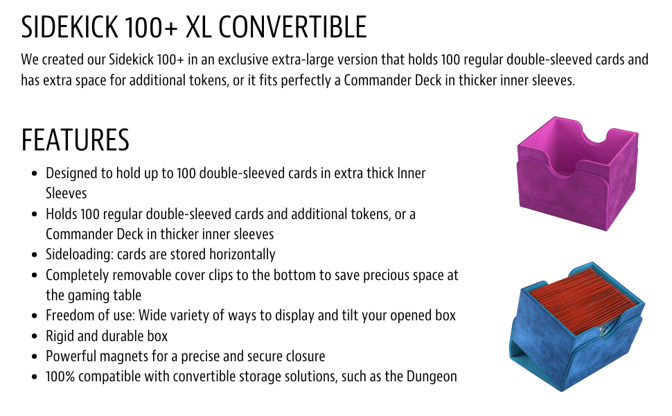 gamegenic sidekick 100+ xl convertible deck box for card games and board games accessories