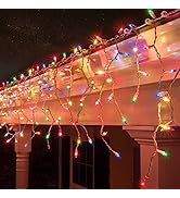 Lomotech Christmas Icicle Lights, 18Ft 54 Drops 300 Count Incandescent Icicle Lights, UL Certifie...