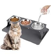 Upgrade Elevated Cat Bowls with Food Mat, 10° Tilted Anti-Vomiting Foldable Raised Cat Food and W...