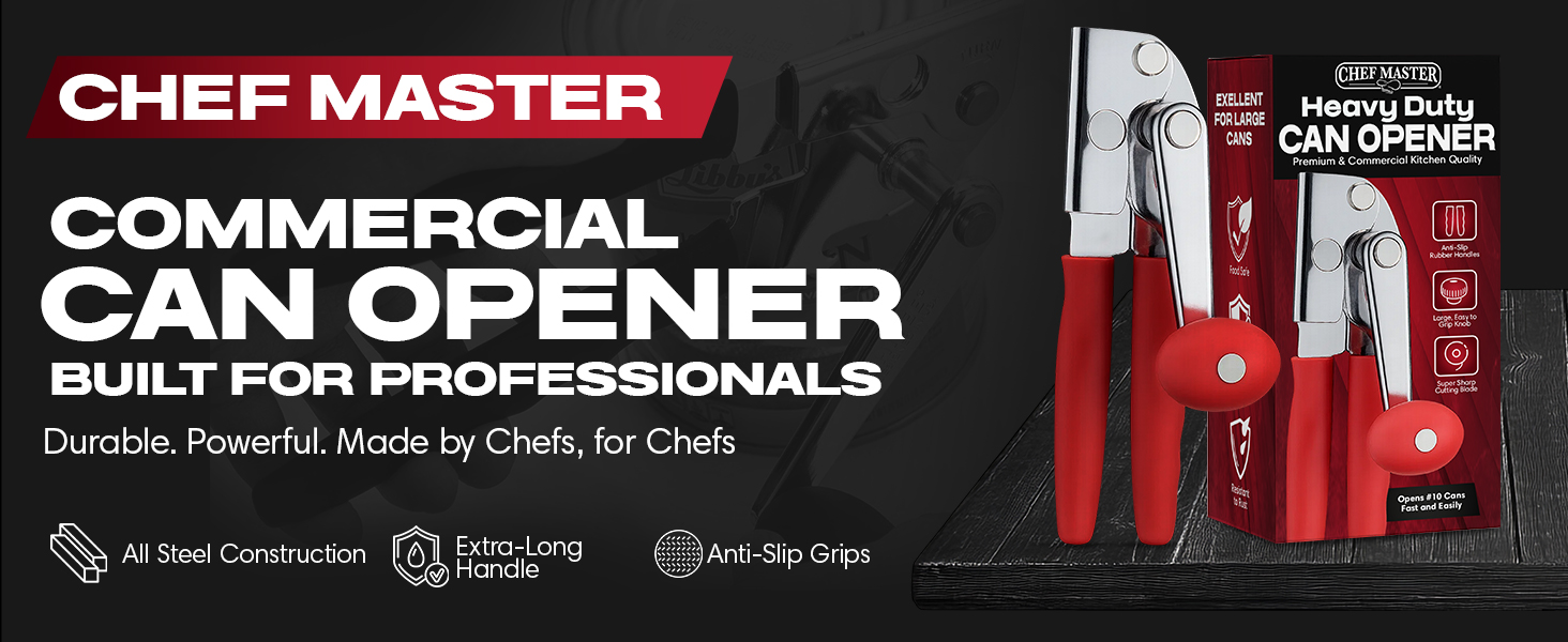 Can Opener Heavy Duty - Manual Hand Crank for Large Cans with Anti-Slip Grip - Stainless Steel