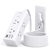 10Ft Extension Cord with Multiple Outlets, Flat Plug Power Strip Surge Protector with 10 Ft Long ...