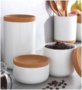 Kamenstein Ceramic and Cork Set of 3 Stackable Canisters, 1/2 qt, 1 qt, 2 qt, White