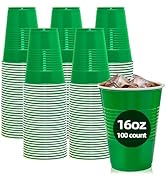BONSINY 100 Pack Green Plastic Cups, 16 oz Green Disposable Cups, Plastic Party Cups Heavy Duty f...