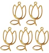 BWESOO 5 Pcs Gold Open Backs Bezel Pendants Tulips Flower Metal Frame with Loop Hollow Frame Pend...