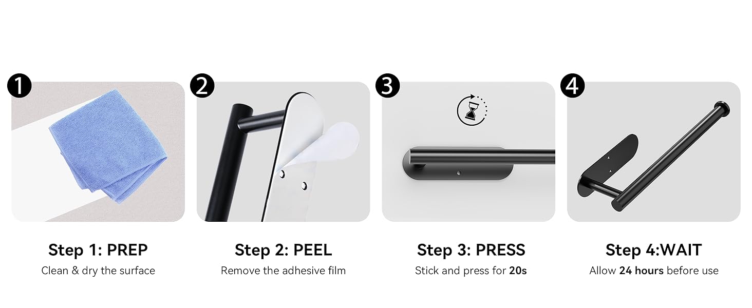 No drill adhesive paper towel holder installation steps clean peel stick press and wait 24 hours