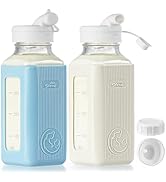 Syntic 2 Pack 16 Oz Glass Breastmilk Storage Bottle with Airtight Lids & 2 Pour Spouts, Milk Stor...