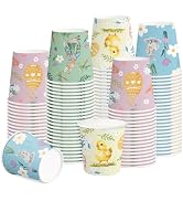 RUSPEPA Easter 5oz Paper Cups for Kids, 100 Pack Spring Disposable Cups with Bunny, Chick and Egg...