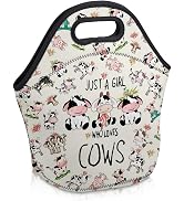 WOBAGMEN Just a Girl Who Love Cows Lunch Box Soft Neoprene Lunch Bag Portable Insulated Lunch Sac...