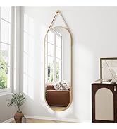 ZMYCZ Full Length Mirror, Oval Wall Mounted Mirror, 48"x16" Door Mirrors with Hanging Leather Str...