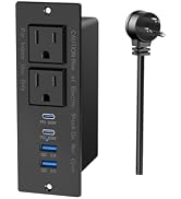 65W USB C Recessed Power Strip, Recessed Outlet with 4 USB Ports, Flush Mount Furniture Hidden Dr...
