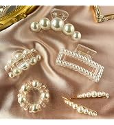 GQLV Pearl Hair Clips for Women/Girls,6PCS Strong Hold Large Hair Claw Clips for Thick/Thin Hair ...