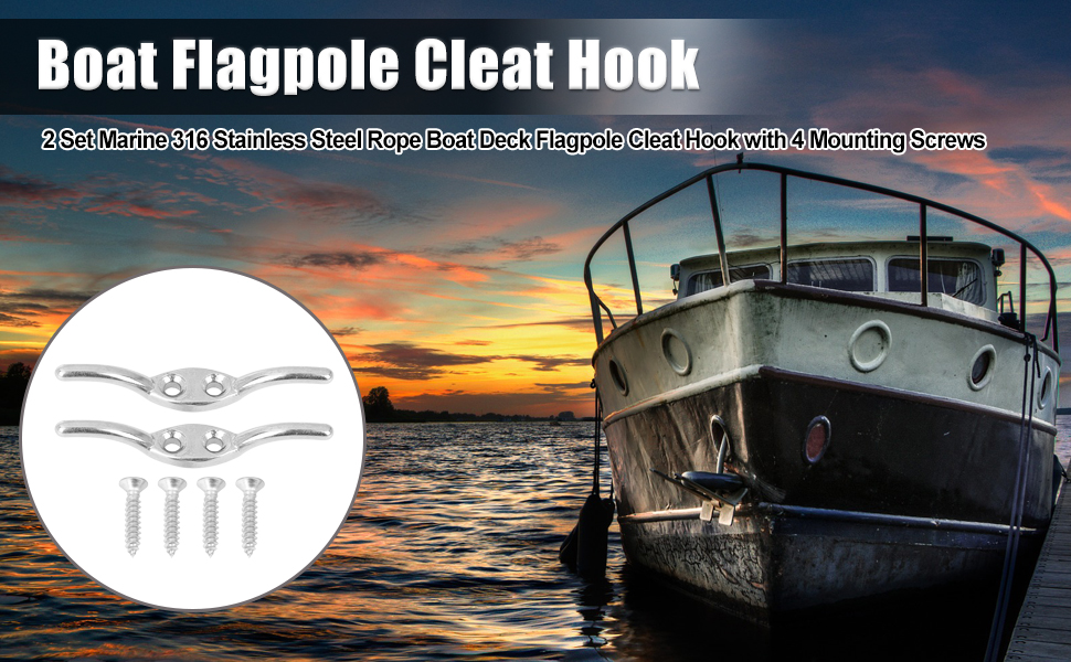2 Set 2 Inch 316 Stainless Steel Universal Marine Boat Flagpole Cleat Hook with 4 Mounting Screws