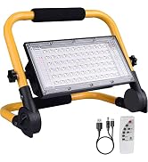 Solar Rechargeable LED Work Lights with Remote - ERAY Portable Stand Worklight 3000 Lumen 13500 m...