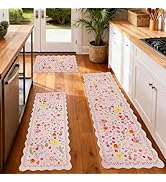 CQKEDMA Scalloped Kitchen Rugs Sets of 3, Kitchen Mat Non Slip Washable, Kitchen Mats Cushioned A...
