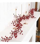 Red Artificial Berry Garland for Mantle Christmas Decorations Indoor Fall Winter Holiday Fake Ber...
