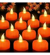 12 Pack Fall Decorations for Home Pumpkin Tea Lights Candle Battery Powered | Halloween Pumpkin D...