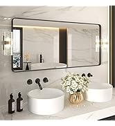LOAAO 60X28 Inch Black Metal Framed Bathroom Mirror for Wall, Matte Black Bathroom Vanity Mirror ...