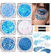 Teenitor Body and Face Glitter, Blue Body Glitter, Hair Glitter Gel, 6 Shapes Festival Makeup Gli...
