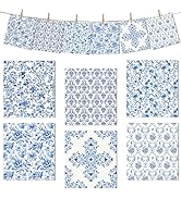 Blue Floral Swedish Dishcloths for Kitchen, 6 PCS Blue White Flower Reusable Dish Cloth, Absorben...