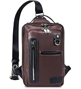 CAAORDKSO Leather Messenger Sling Crossbody Shoulder Bag for Men Travel Work Vintage Messenger Ba...
