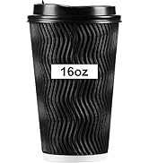 PARACITY 16oz Disposable Coffee Cups with Lids, Insulated Ripple Double-Walled Disposable Coffee ...